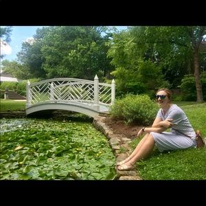 Tie waist knee length striped dress